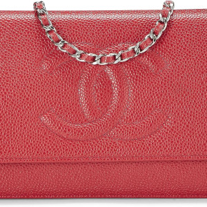 Pre-Loved Red Caviar Timeless CC Wallet on Chain (WOC), Red